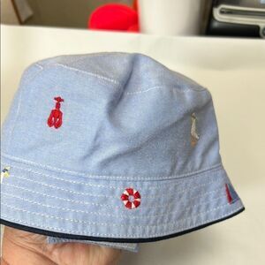 Janie and Jack Blue nautical embroidered bucket hat NWT size 0-3 months